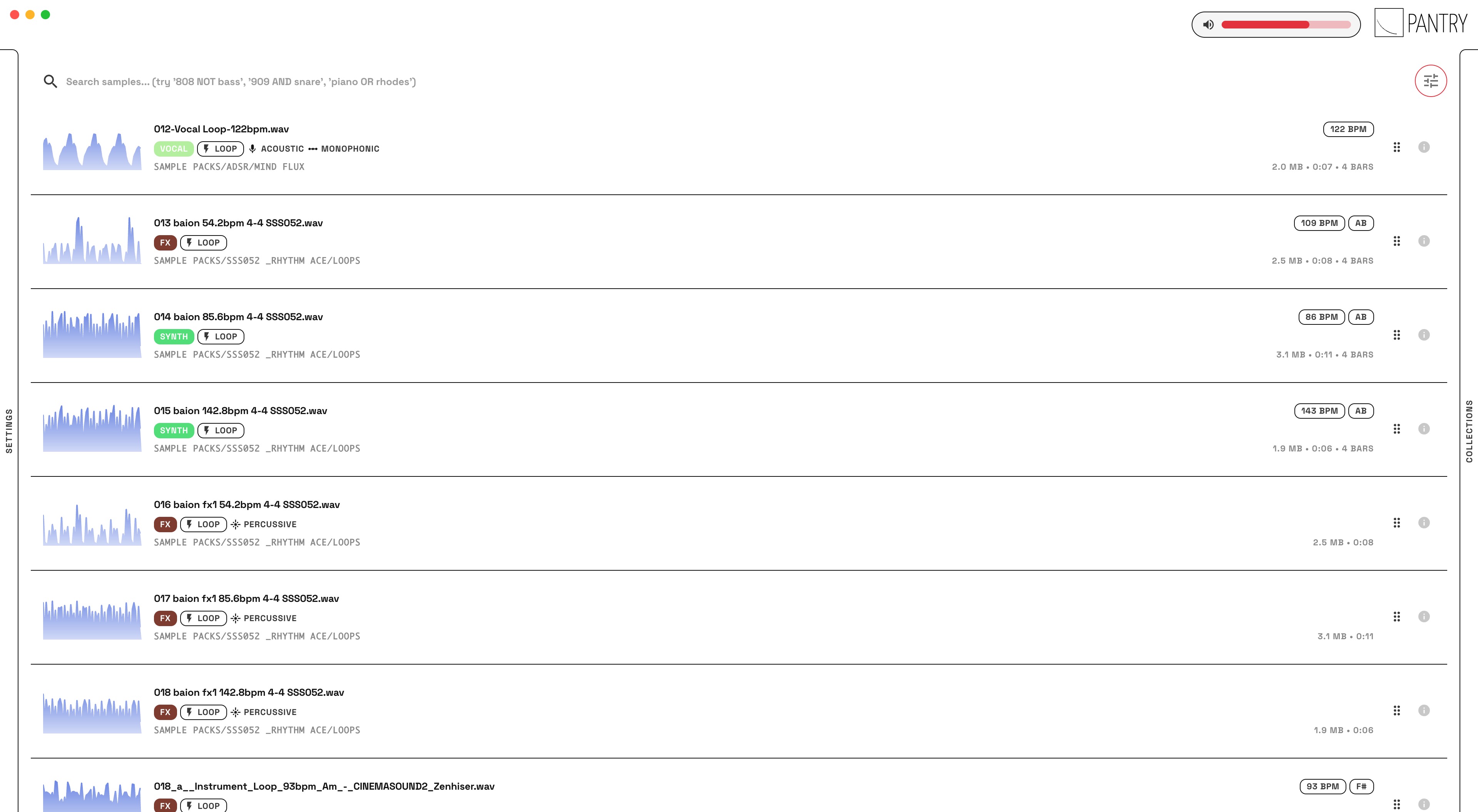 Pantry sample library manager interface